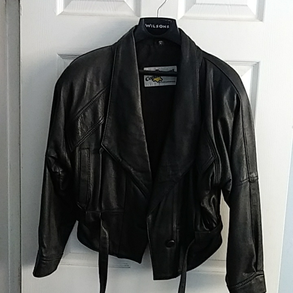 Women's Leather Jacket, cropped retro, Medium, excellent condition.